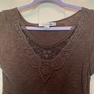 Forever 21 Dress w/ Floral Mesh Detailing at Neckline, Size Small